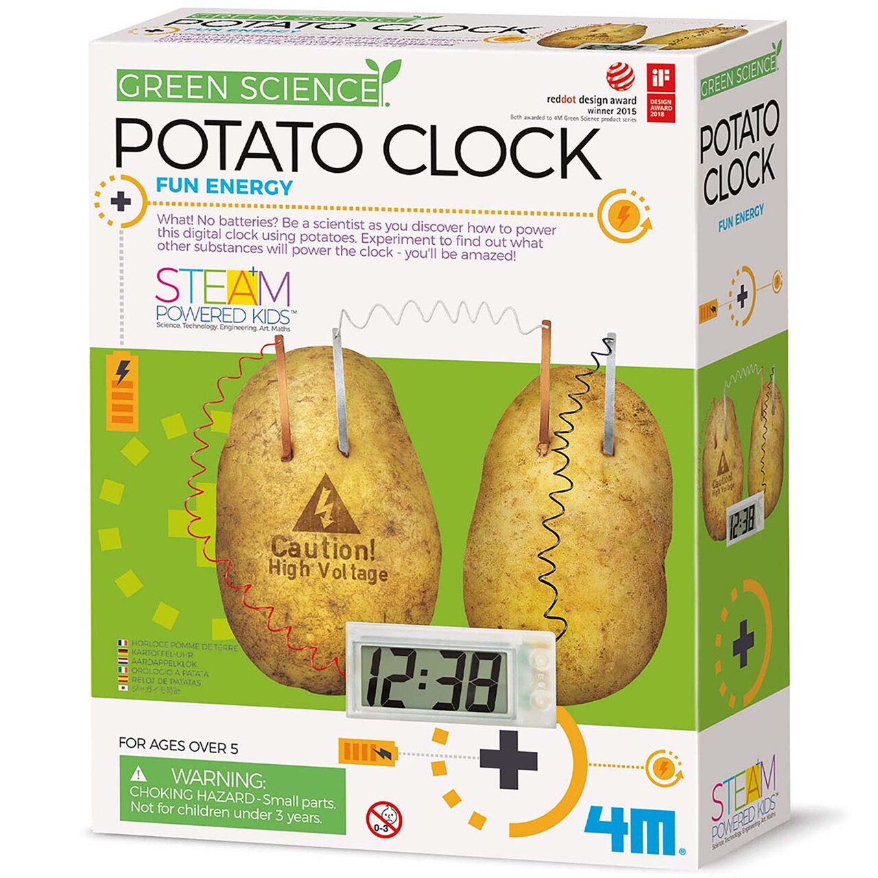 4M: Green Science: Potato Clock - DIY & Experience Battery-Free Renewable Energy, Power A Digital Clock, STEM Learning Craft Activity Kit, Kids Age 5+